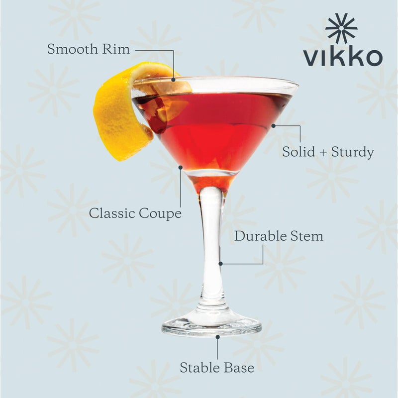 Vikko Martini Glasses Set of 6, 5.2 Ounce Cocktail Glasses with Stem, Elegant Cosmopolitan Glasses for Martinis and Cockatails, Dishwasher Safe, Durable Manhatten Glasses - Image 2